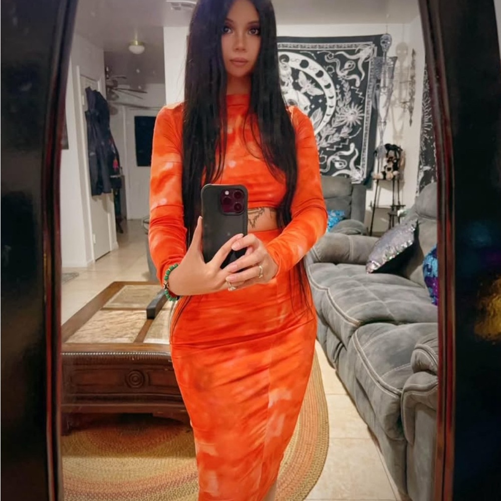 Y2K Stylish Orange and orange Red Women's Dress Set both new without tags combo - Picture 3 of 5